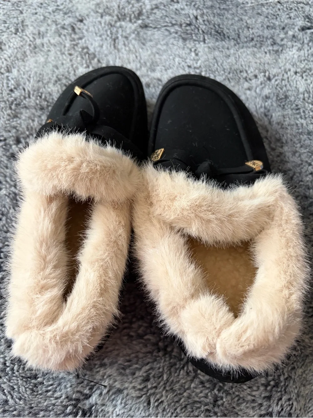 Black Faux-Fur Lined Women's Slip-On Moccasin